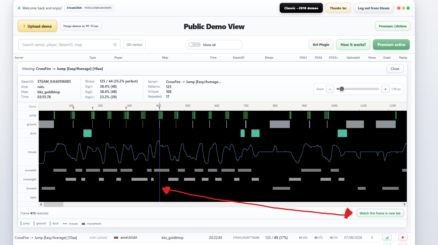 Browser replay preview in Public Demo View