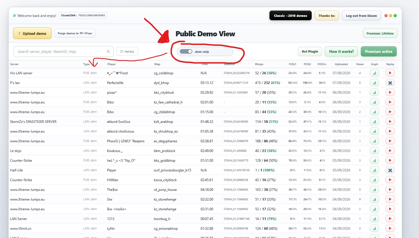 Public demo playback preview in Public Demo View